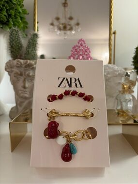 ZARA Red and Gold Charm Bracelet Set